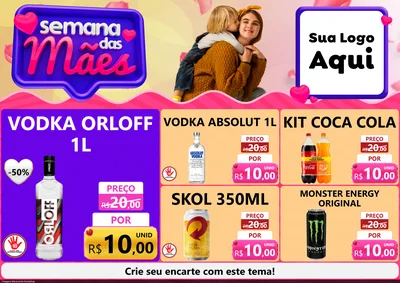 Modelo de Encarte para Encarte A4 Horizontal com o tema Semana das Mães para Distribuidora de bebidas