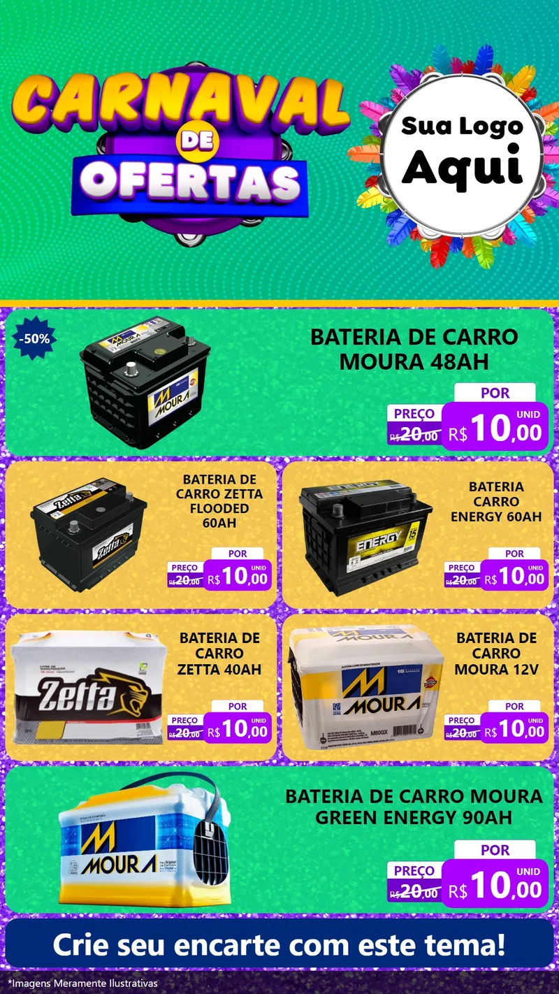 Modelo de TV para TV Vertical com o tema Carnaval de Ofertas para Baterias Elétricas