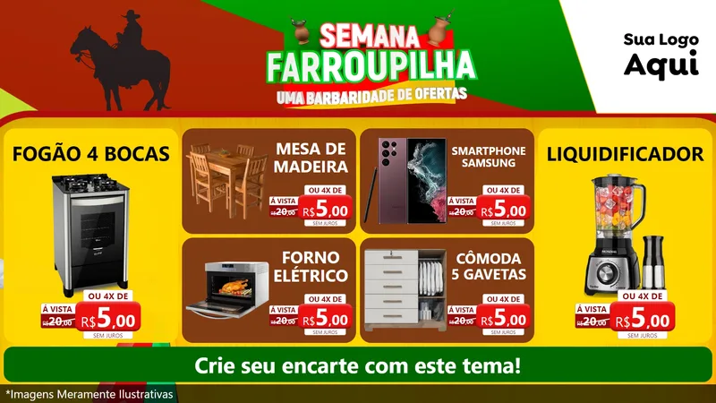 Modelo de TV para TV Horizontal com o tema Semana Farroupilha - Uma Barbaridade de Ofertas para Móveis e Eletro