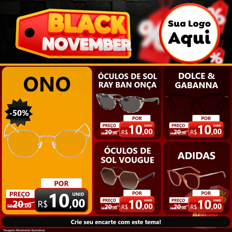 Modelo de Rede Social para Feed Facebook com o tema Black November para Óticas