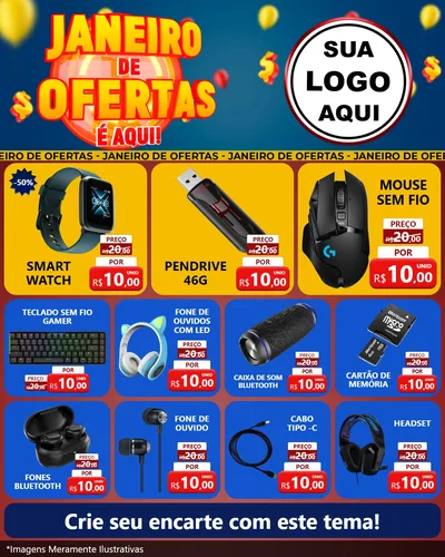 Modelo de Rede Social para Feed Instagram com o tema Janeiro de Ofertas É Aqui! para Informática