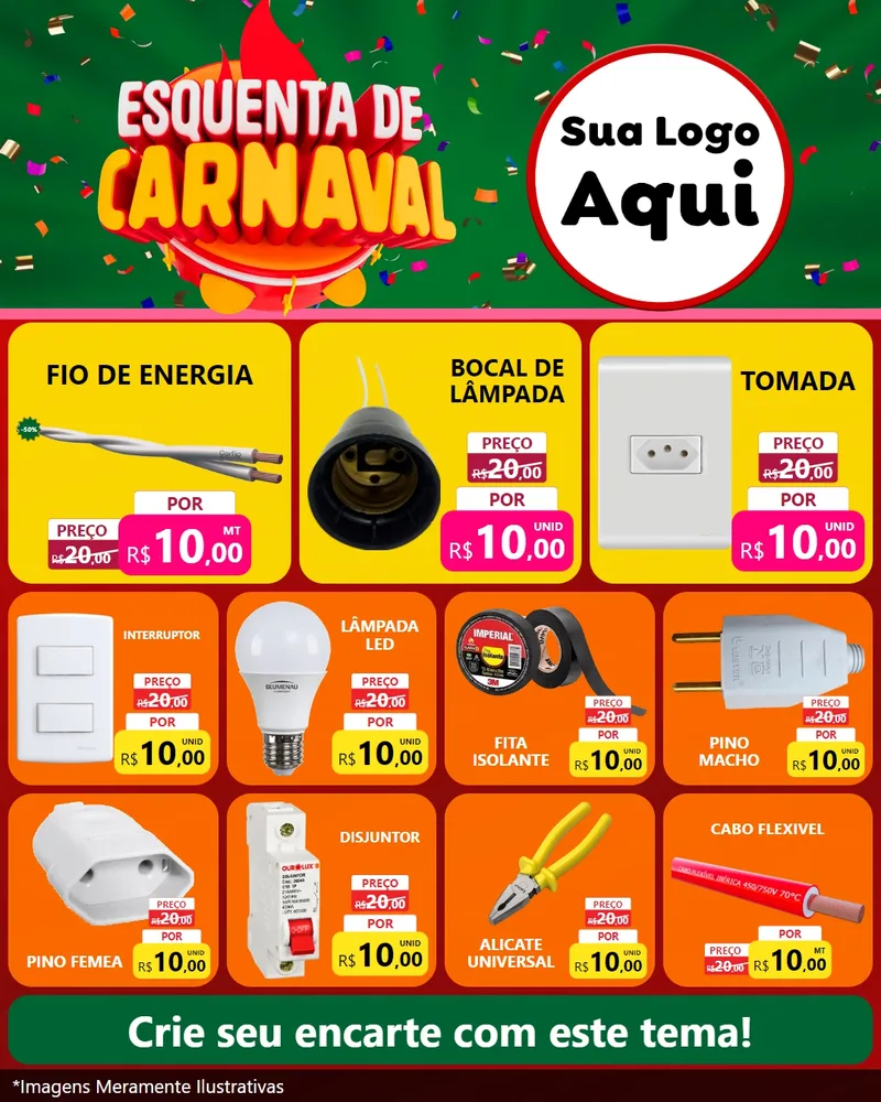 Modelo de Rede Social para Feed Instagram com o tema Esquenta de Carnaval para Materiais Elétricos
