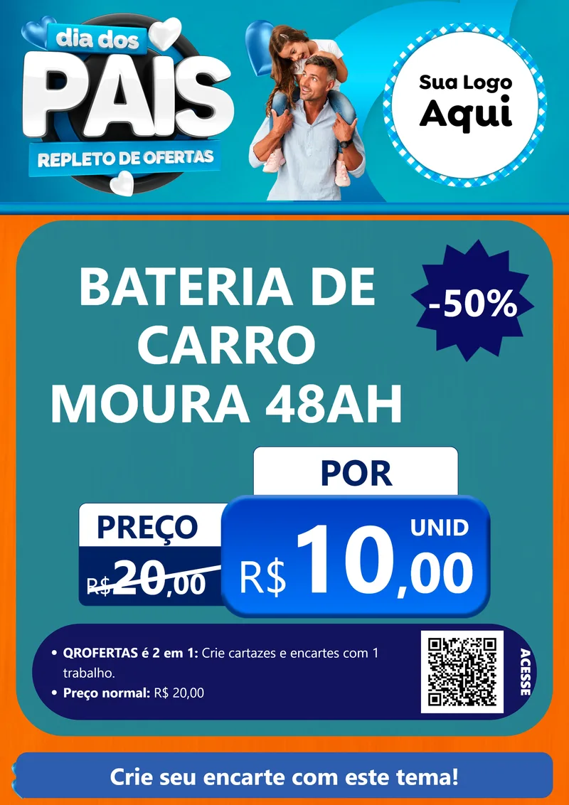 Modelo de Cartaz para Cartaz A4 Vertical com o tema Dia Dos Pais Repleto de Ofertas para Baterias Elétricas