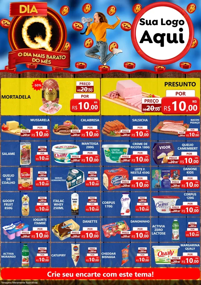 Modelo de Encarte para Encarte A4 Vertical com o tema Dia Q - O Dia Mais Barato Do Mês para Frios e Laticínios