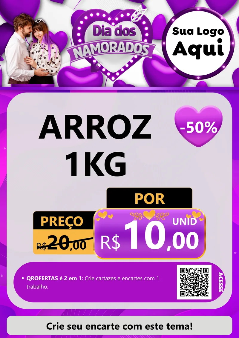 Modelo de Cartaz para Cartaz A4 Vertical com o tema Dia dos Namorados para Supermercado