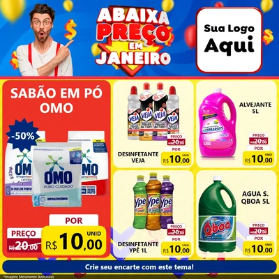 Modelo de Rede Social para Feed Facebook com o tema Abaixa Preço em Janeiro para Produtos de Limpeza