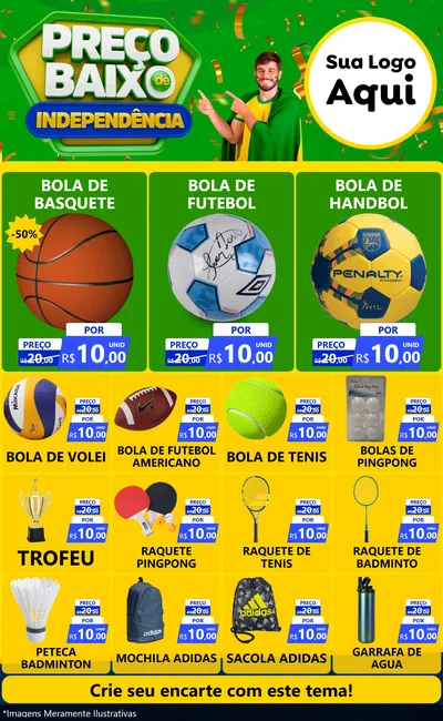 Modelo de Encarte para Encarte Grande com o tema Preço Baixo de Independência para Artigos Esportivos