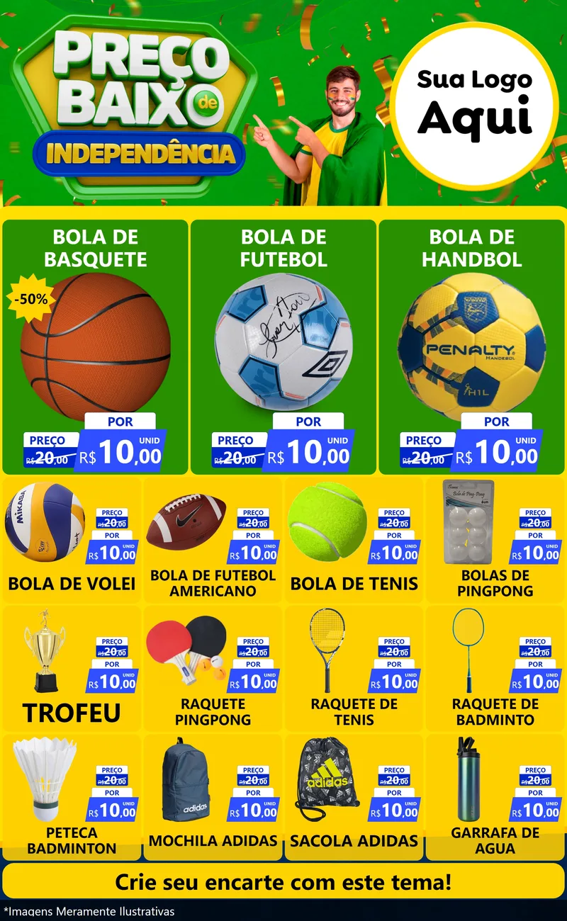 Modelo de Encarte para Encarte Grande com o tema Preço Baixo de Independência para Artigos Esportivos