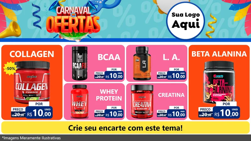 Modelo de TV para TV Horizontal com o tema Carnaval de Ofertas para Suplementos alimentares