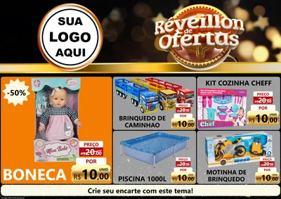 Modelo de Encarte para Encarte A4 Horizontal com o tema Réveillon de Ofertas para Brinquedos