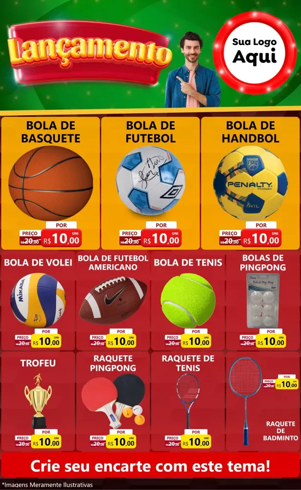 Modelo de Encarte para Encarte Grande com o tema Lançamento para Artigos Esportivos