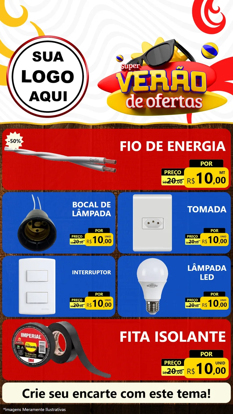 Modelo de TV para TV Vertical com o tema Super Verão de Ofertas para Materiais Elétricos