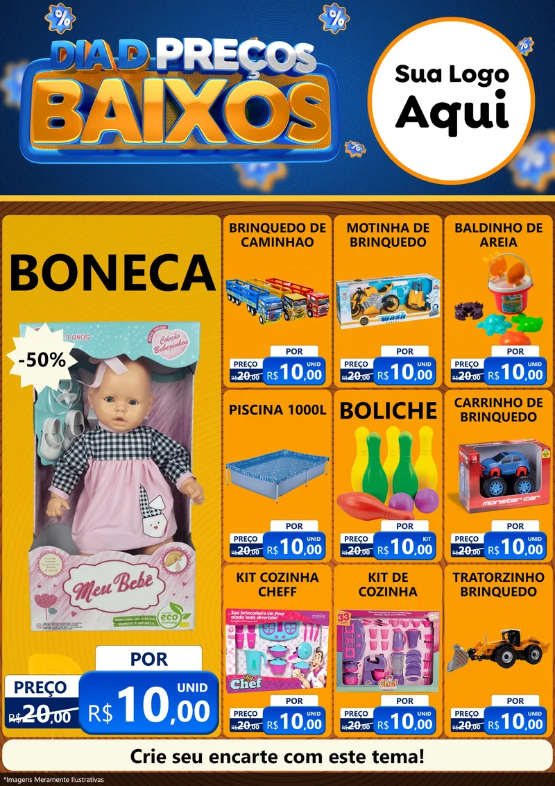 Modelo de Encarte para Encarte A4 Vertical com o tema Dia D Preço Baixo para Brinquedos