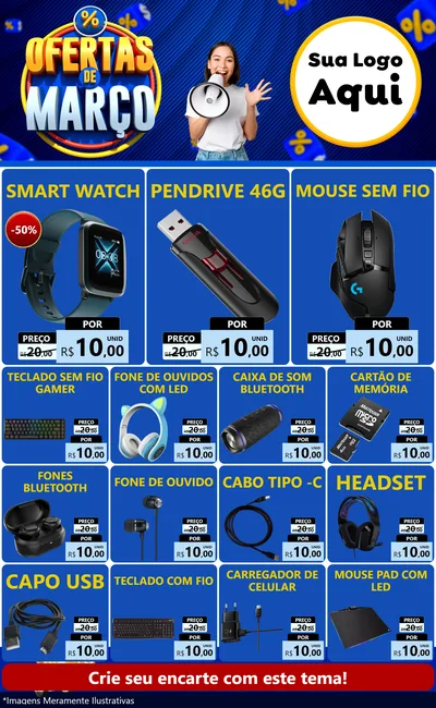 Modelo de Encarte para Encarte Grande com o tema Ofertas de Março para Informática