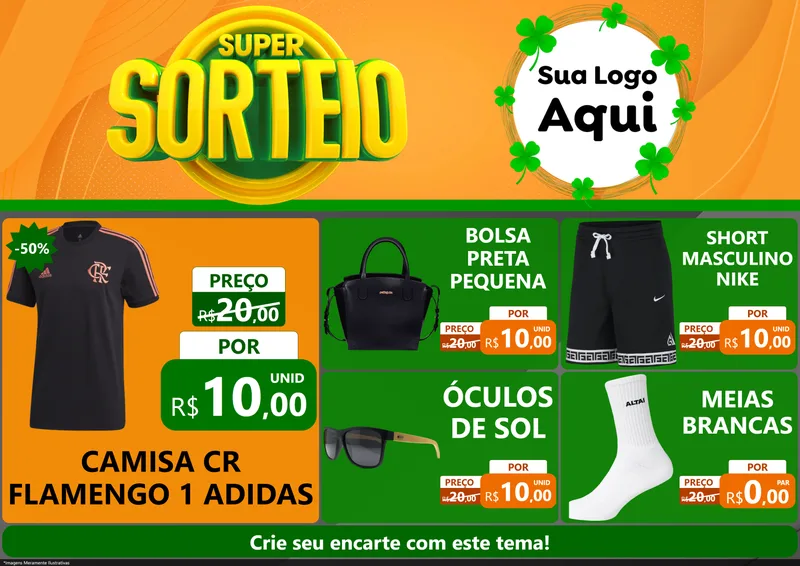 Modelo de Encarte para Encarte A4 Horizontal com o tema Super Sorteio para Roupas e acessórios