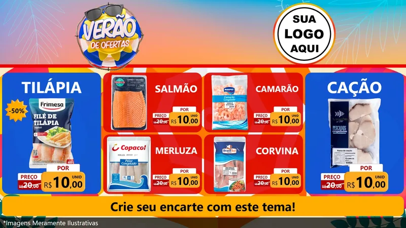 Modelo de TV para TV Horizontal com o tema Verão de Ofertas para Peixaria