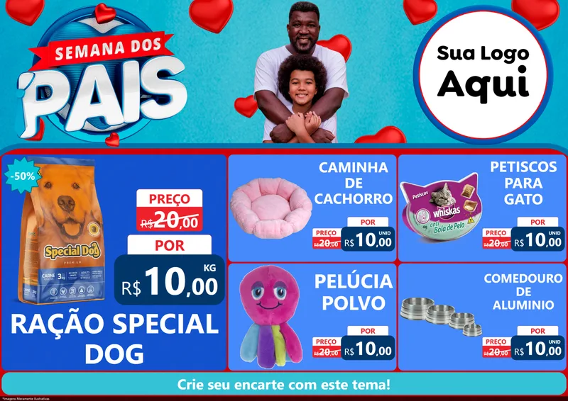 Modelo de Encarte para Encarte A4 Horizontal com o tema Semana Dos Pais para Pet Shop