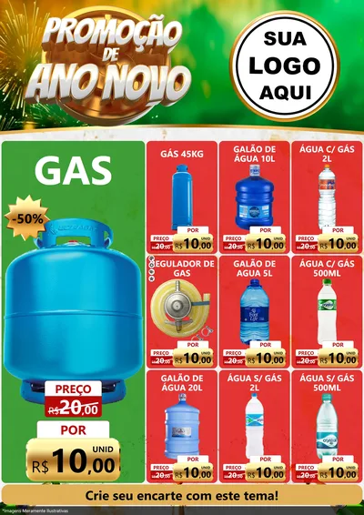 Modelo de Encarte para Encarte A4 Vertical com o tema Promoção de Ano Novo para Água e gás