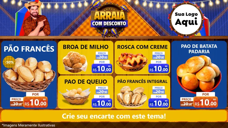 Modelo de TV para TV Horizontal com o tema Arraiá Com Desconto para Padaria