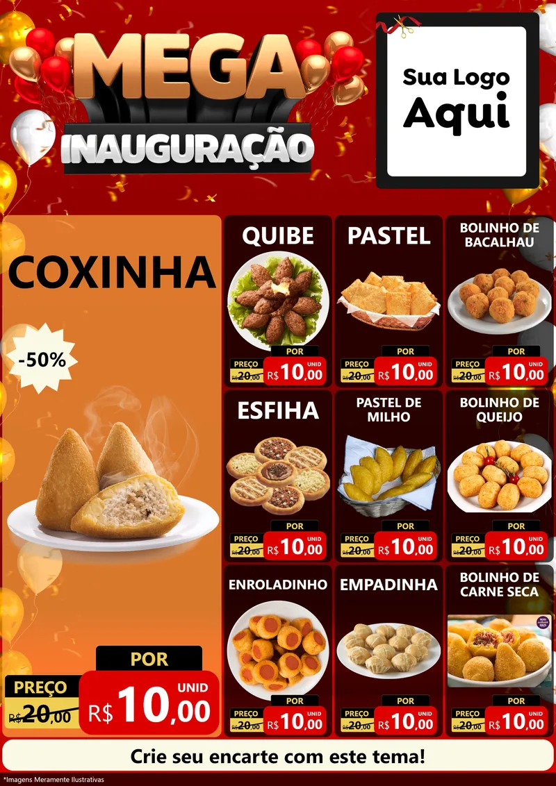 Modelo de Encarte para Encarte A4 Vertical com o tema Mega Inauguração para Salgadaria