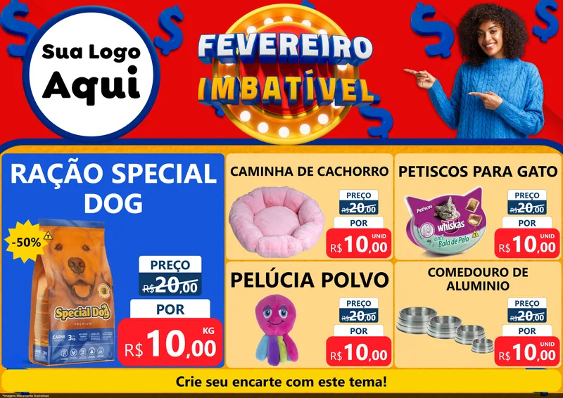 Modelo de Encarte para Encarte A4 Horizontal com o tema Fevereiro Imbatível para Pet Shop