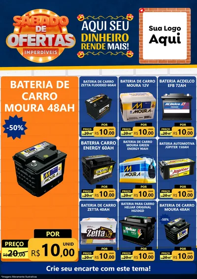 Modelo de Encarte para Encarte A4 Vertical com o tema Sábado de Ofertas Imperdíveis para Baterias Elétricas