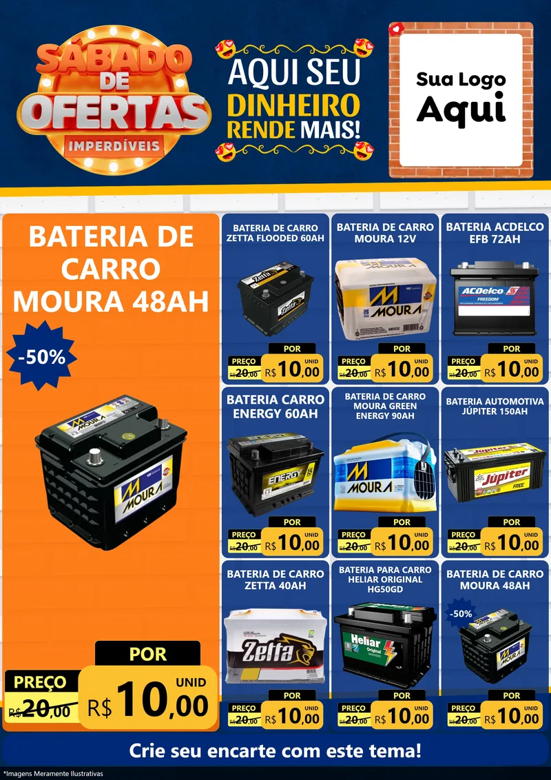 Modelo de Encarte para Encarte A4 Vertical com o tema Sábado de Ofertas Imperdíveis para Baterias Elétricas