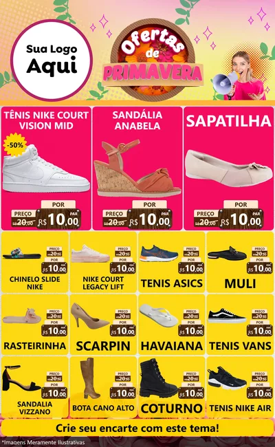 Modelo de Encarte para Encarte Grande com o tema Ofertas de Primavera para Calçados