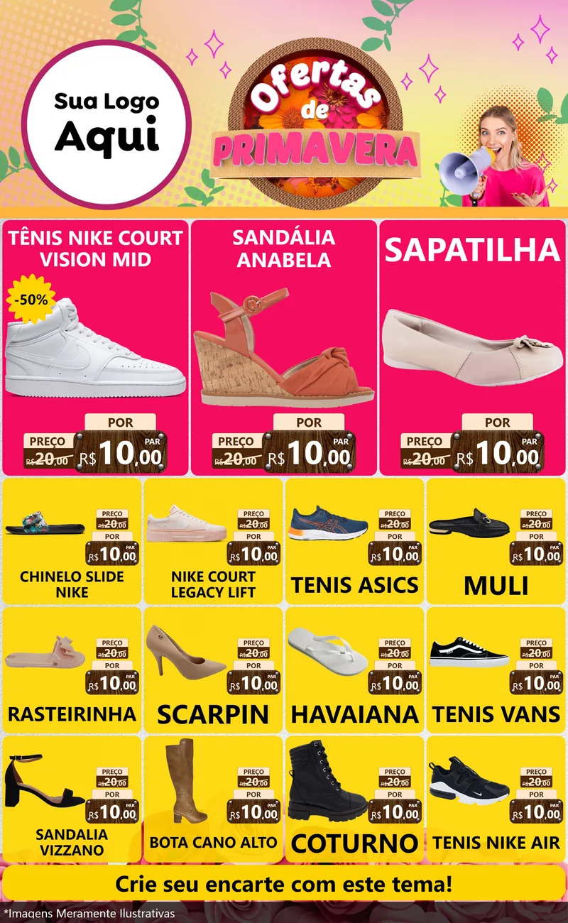 Modelo de Encarte para Encarte Grande com o tema Ofertas de Primavera para Calçados