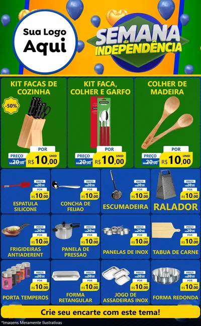 Modelo de Encarte para Encarte Grande com o tema Semana da Independência para Utilidades Domésticas