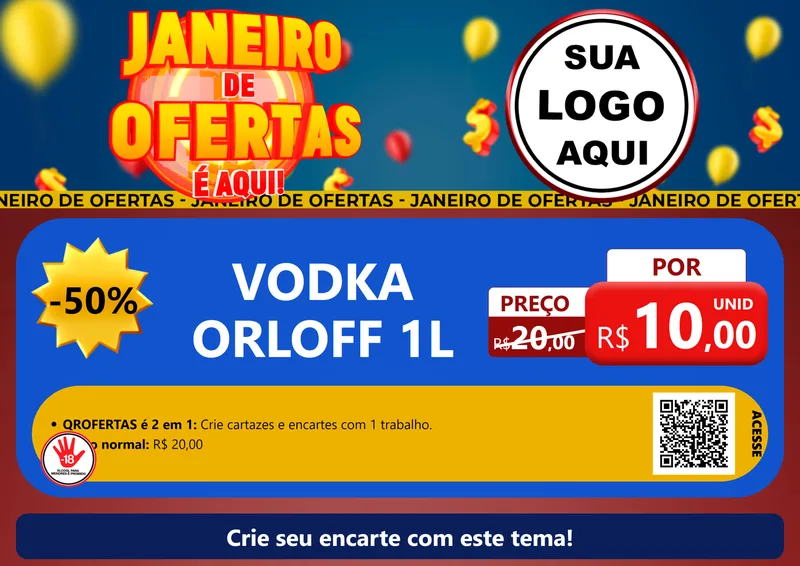 Modelo de Cartaz para Cartaz A4 Horizontal com o tema Janeiro de Ofertas É Aqui! para Distribuidora de bebidas
