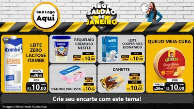 Modelo de TV para TV Horizontal com o tema Mega Saldão de Janeiro para Frios e Laticínios
