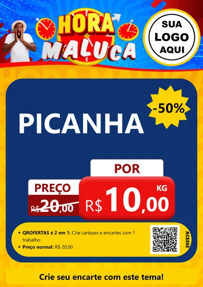Modelo de Cartaz para Cartaz A4 Vertical com o tema Hora Maluca para Açougue