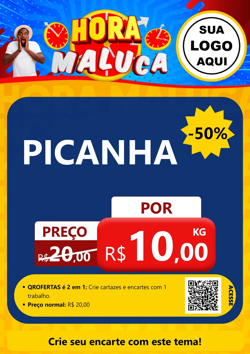Modelo de Cartaz para Cartaz A4 Vertical com o tema Hora Maluca para Açougue