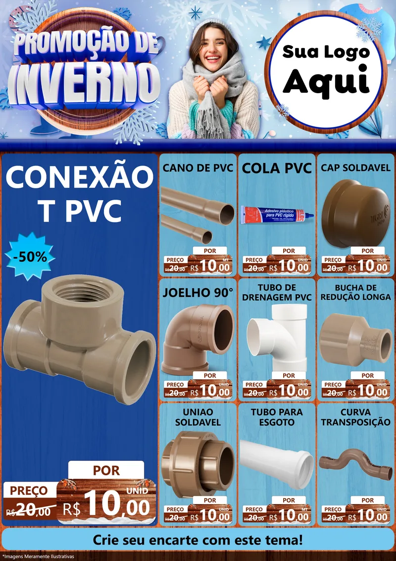 Modelo de Encarte para Encarte A4 Vertical com o tema Promoção de Inverno para Tubos e conexões