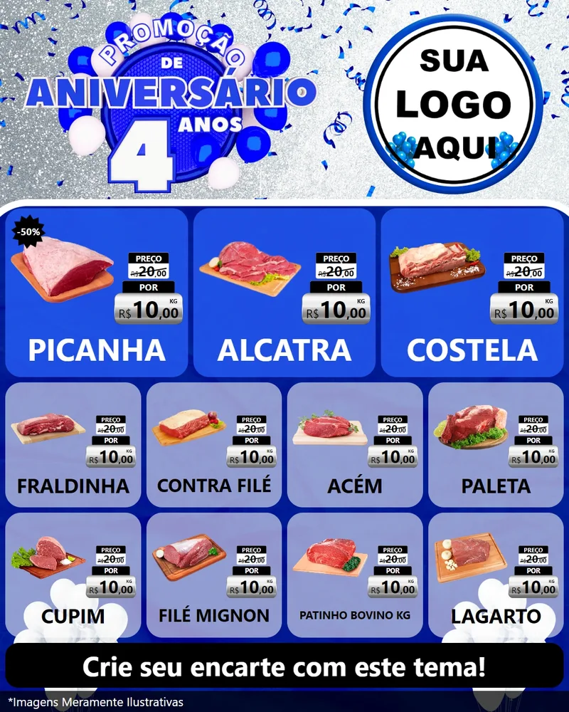 Modelo de Rede Social para Feed Instagram com o tema Promoção de Aniversário - 4 Anos para Açougue