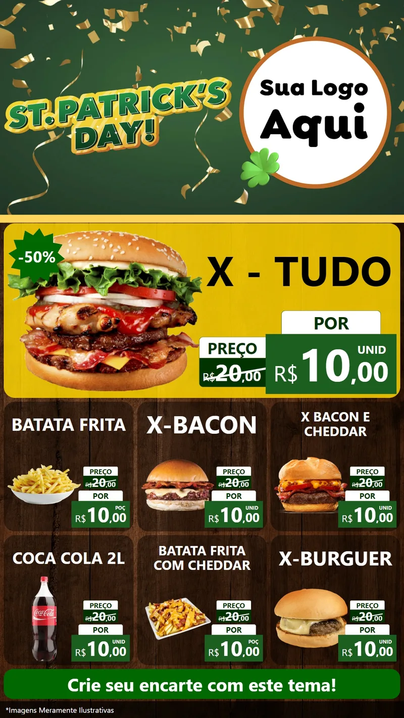Modelo de Rede Social para Stories com o tema St Patriks Day para Hamburgueria