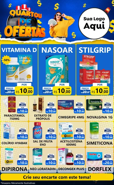 Modelo de Encarte para Encarte Grande com o tema Quartou de Ofertas para Farmácia