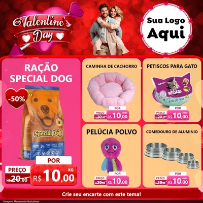 Modelo de Rede Social para Feed Facebook com o tema Valentine's Day para Pet Shop
