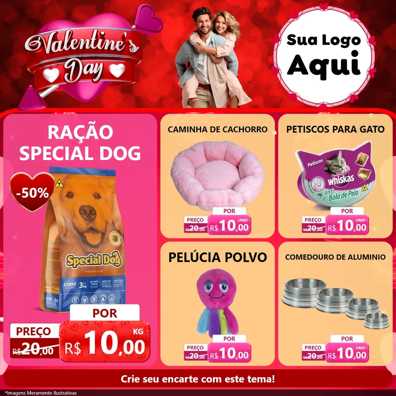 Modelo de Rede Social para Feed Facebook com o tema Valentine's Day para Pet Shop