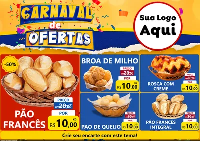 Modelo de Encarte para Encarte A4 Horizontal com o tema Carnaval de Ofertas para Padaria