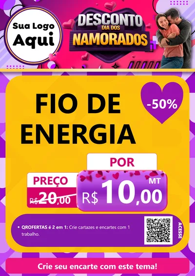 Modelo de Cartaz para Cartaz A4 Vertical com o tema Desconto Dia dos Namorados para Materiais Elétricos