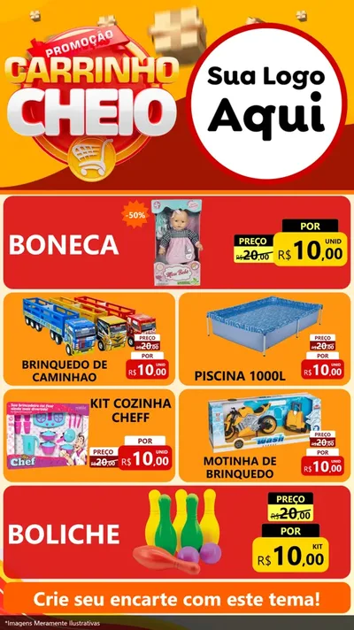 Modelo de TV para TV Vertical com o tema Promoção carrinho cheio para Brinquedos