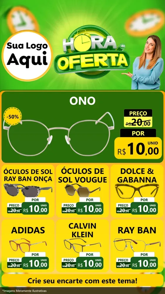 Modelo de Rede Social para Stories com o tema Hora da Oferta para Óticas