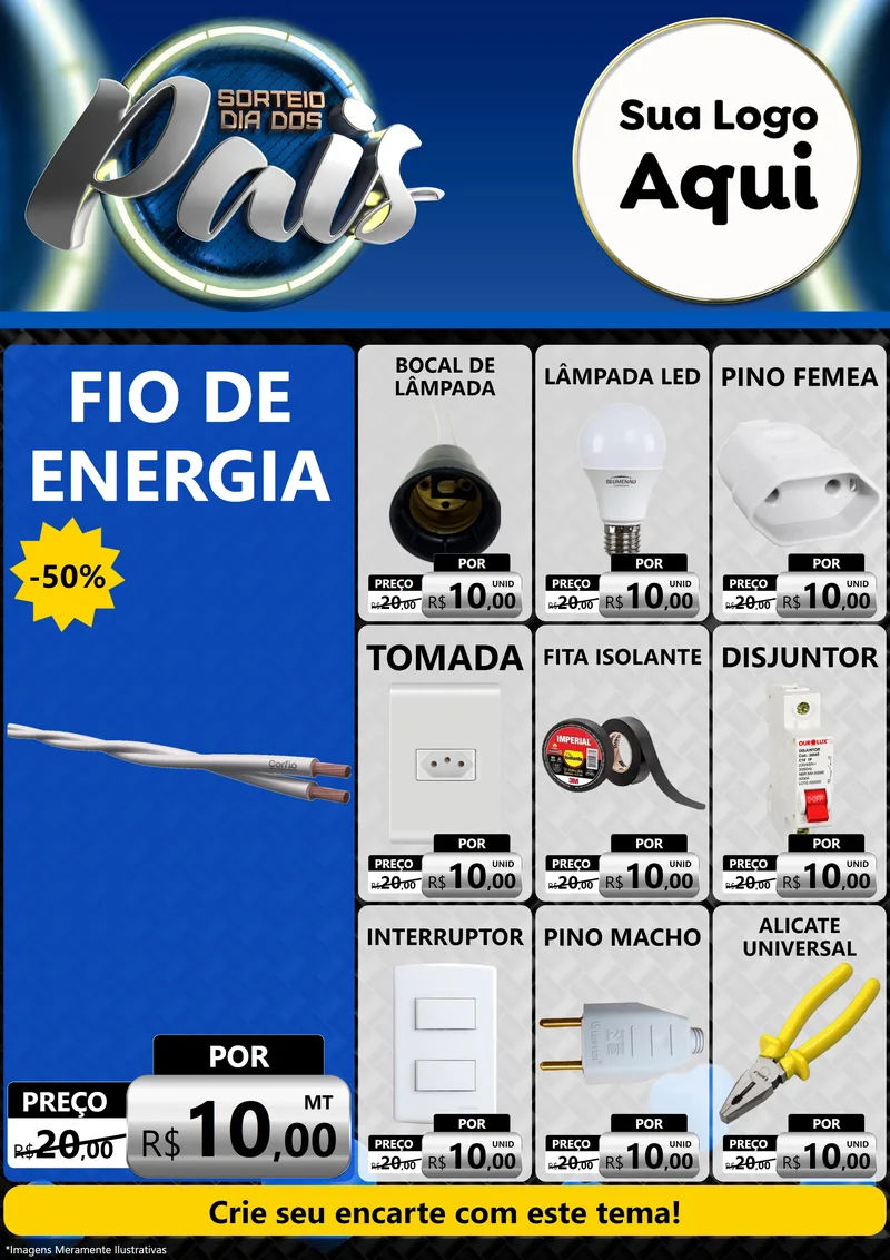 Modelo de Encarte para Encarte A4 Vertical com o tema Sorteio Dia Dos Pais para Materiais Elétricos