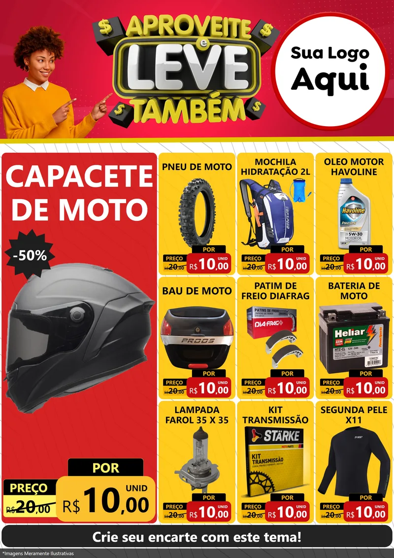Modelo de Encarte para Encarte A4 Vertical com o tema Aproveite e Leve Também para Moto peças