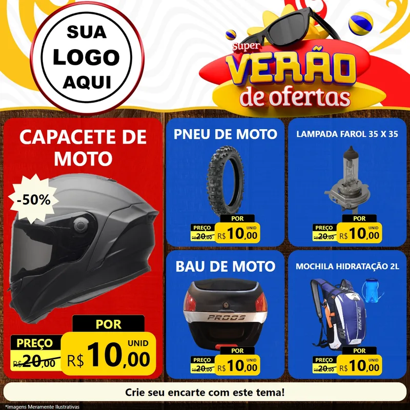 Modelo de Rede Social para Feed Facebook com o tema Super Verão de Ofertas para Moto peças