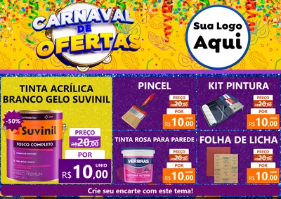 Modelo de Encarte para Encarte A4 Horizontal com o tema Carnaval de Ofertas para Tintas e Ferramentas