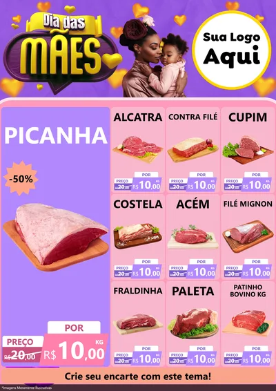 Modelo de Encarte para Encarte A4 Vertical com o tema Dia das Mães para Açougue