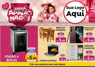 Modelo de Encarte para Encarte A4 Horizontal com o tema Arraiá dos Apaixonados - Junina para Móveis e Eletro